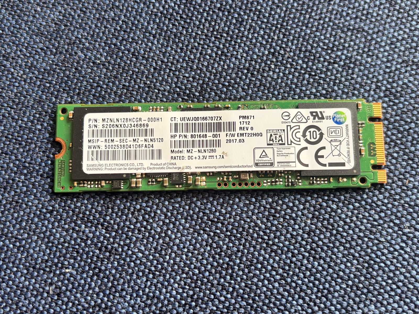 Samsung MZ-NLN1280 128GB M.2 SSD - PM871, Intern, Gebruikt, Server, Ophalen of Verzenden