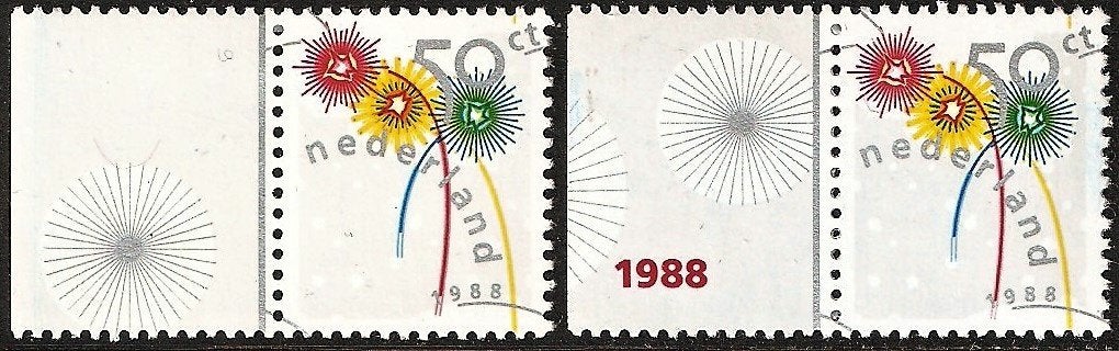 Nederland 1419 zegel 2x met tab links december., Verzenden, Postfris