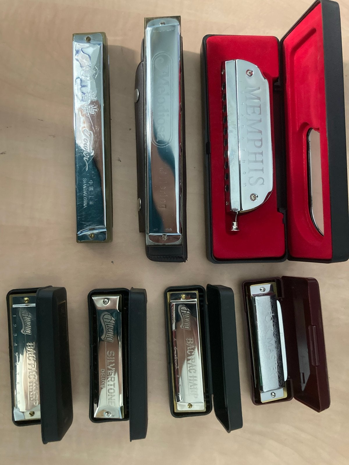 Diverse mondharmonica's: chromatisch en diatonisch, Muziek en Instrumenten, Ophalen of Verzenden, Met koffer of doosje, C-mondharmonica