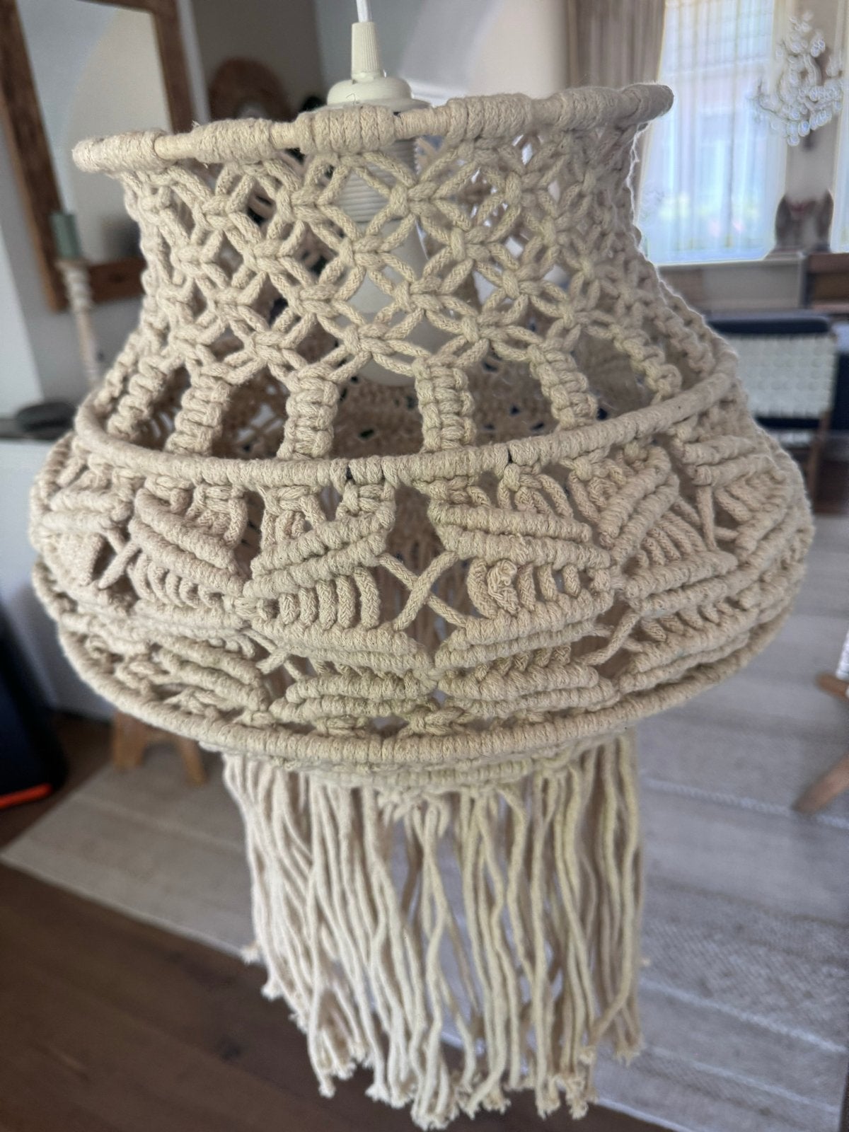Boho Macramé Lampenkap - Handgemaakt en Sfeervol, Ophalen, Zo goed als nieuw, Overige materialen, 50 tot 75 cm