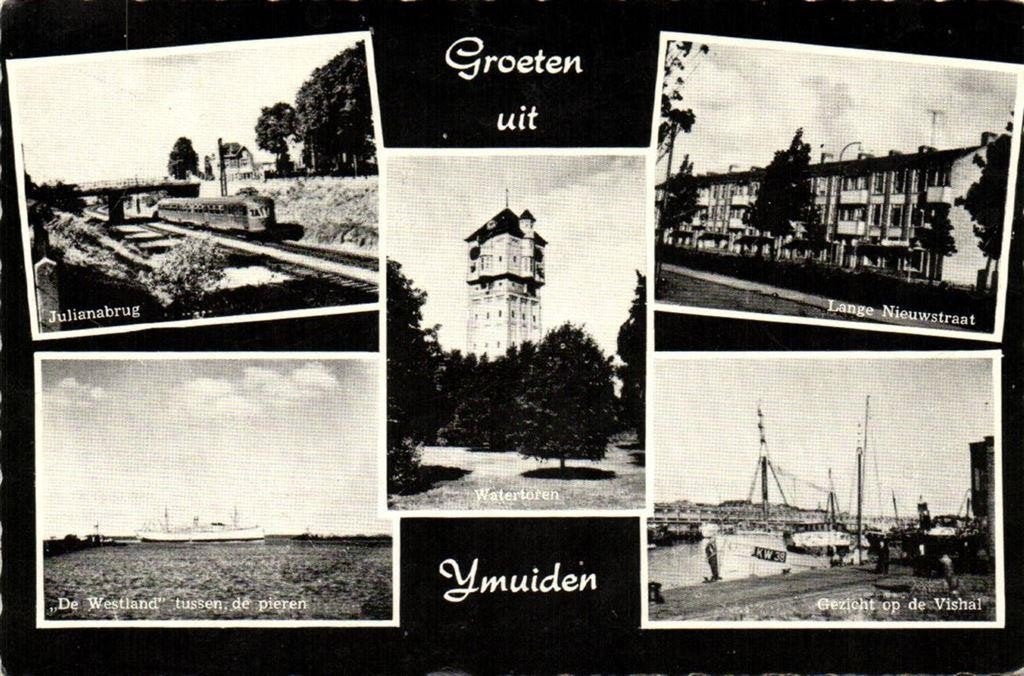 Groeten uit IJmuiden - 5 afb. o.a. trein watertoren - gelope, Ophalen of Verzenden, 1960 tot 1980, Gelopen, Noord-Holland