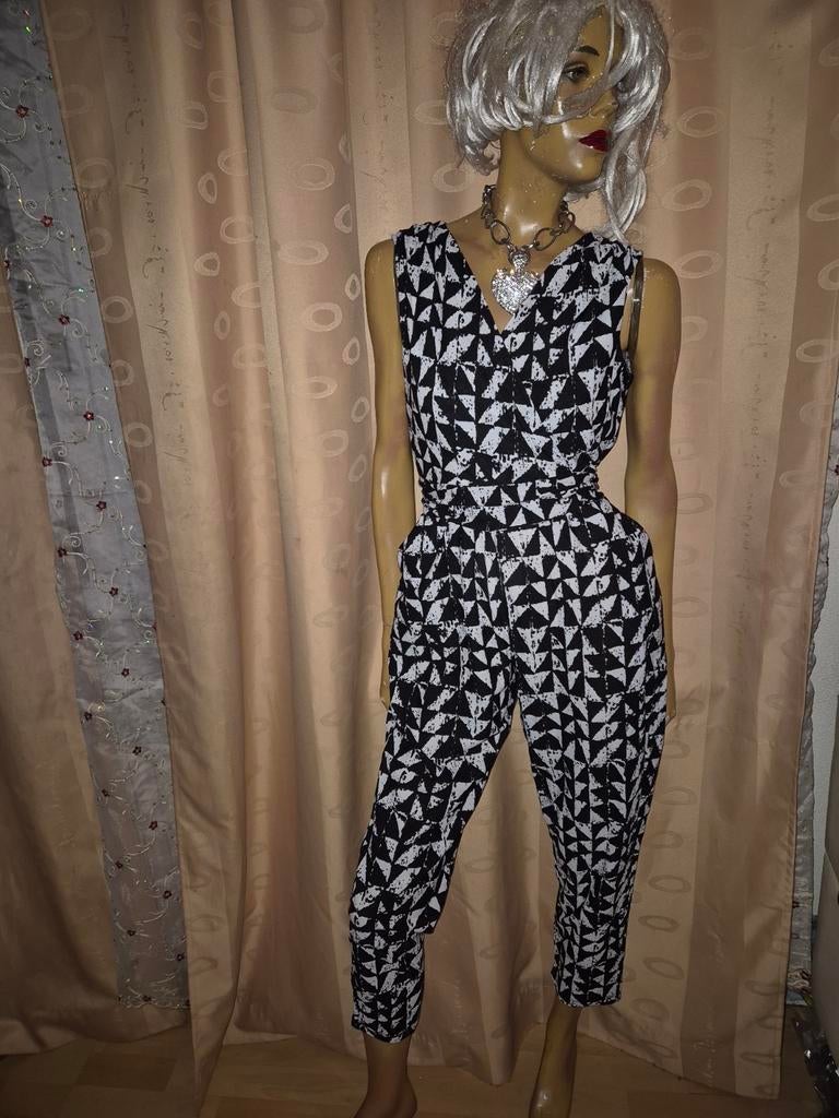 Zwart-witte jumpsuit met geometrisch patroon smashed Lemon40, Kleding | Dames, Jumpsuits, Maat 38/40 (M), Zwart, Ophalen of Verzenden