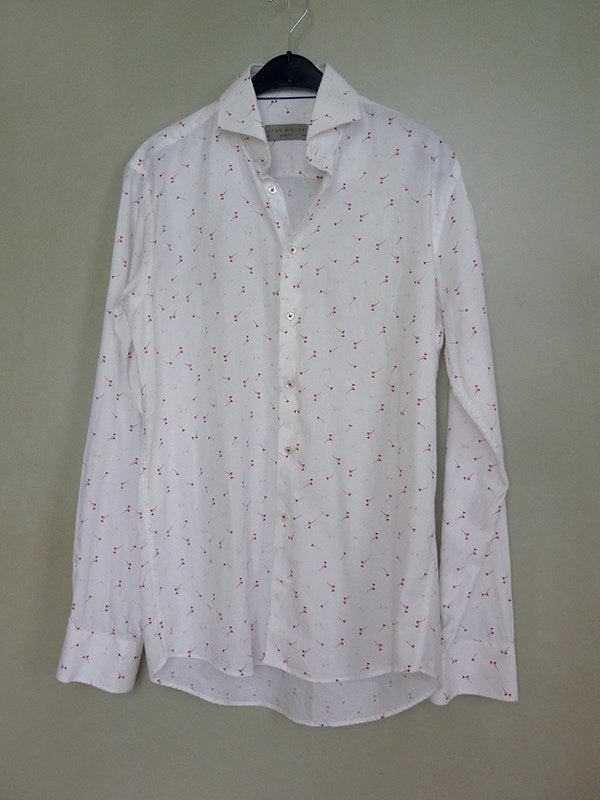 John Miller, slim fit, overhemd, wit met print, maat 40, Wit, Zo goed als nieuw, John Miller, Halswijdte 39/40 (M)