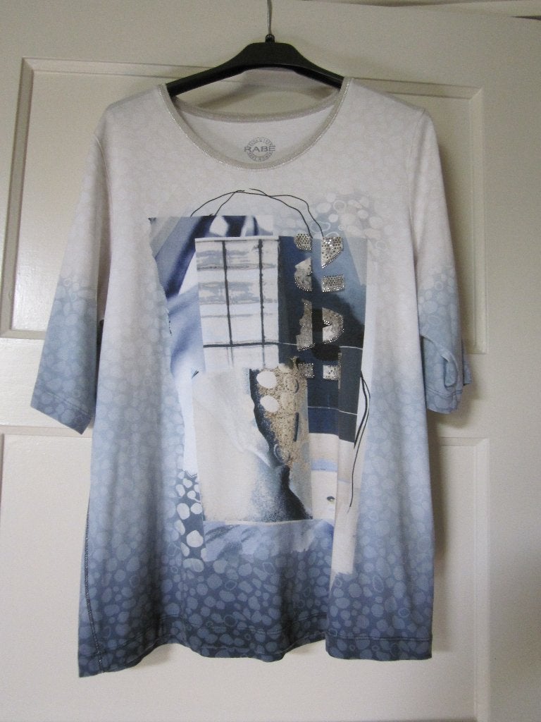 RABE Blauw/roomwit T-Shirt 40/42, Rabe, Blauw, Maat 42/44 (L), Ophalen of Verzenden