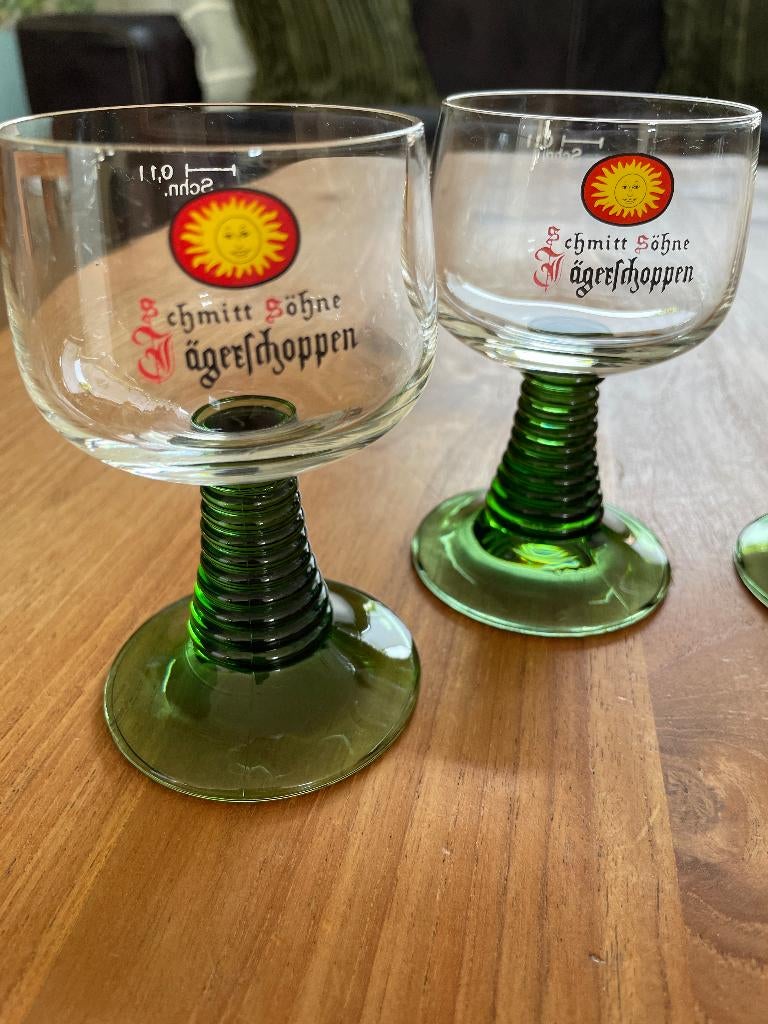 Wijnglazen roemer groene voet Vintage Schmitt Söhne, Ophalen, Glas of Glazen, Overige stijlen, Glas