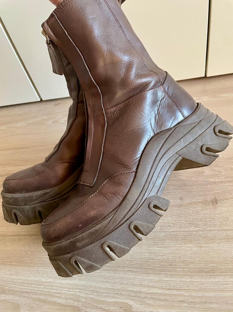 Sacha x Queen of Jetlags leren chunky enkelboots. Maat 38., Ophalen of Verzenden, Zo goed als nieuw, Bruin
