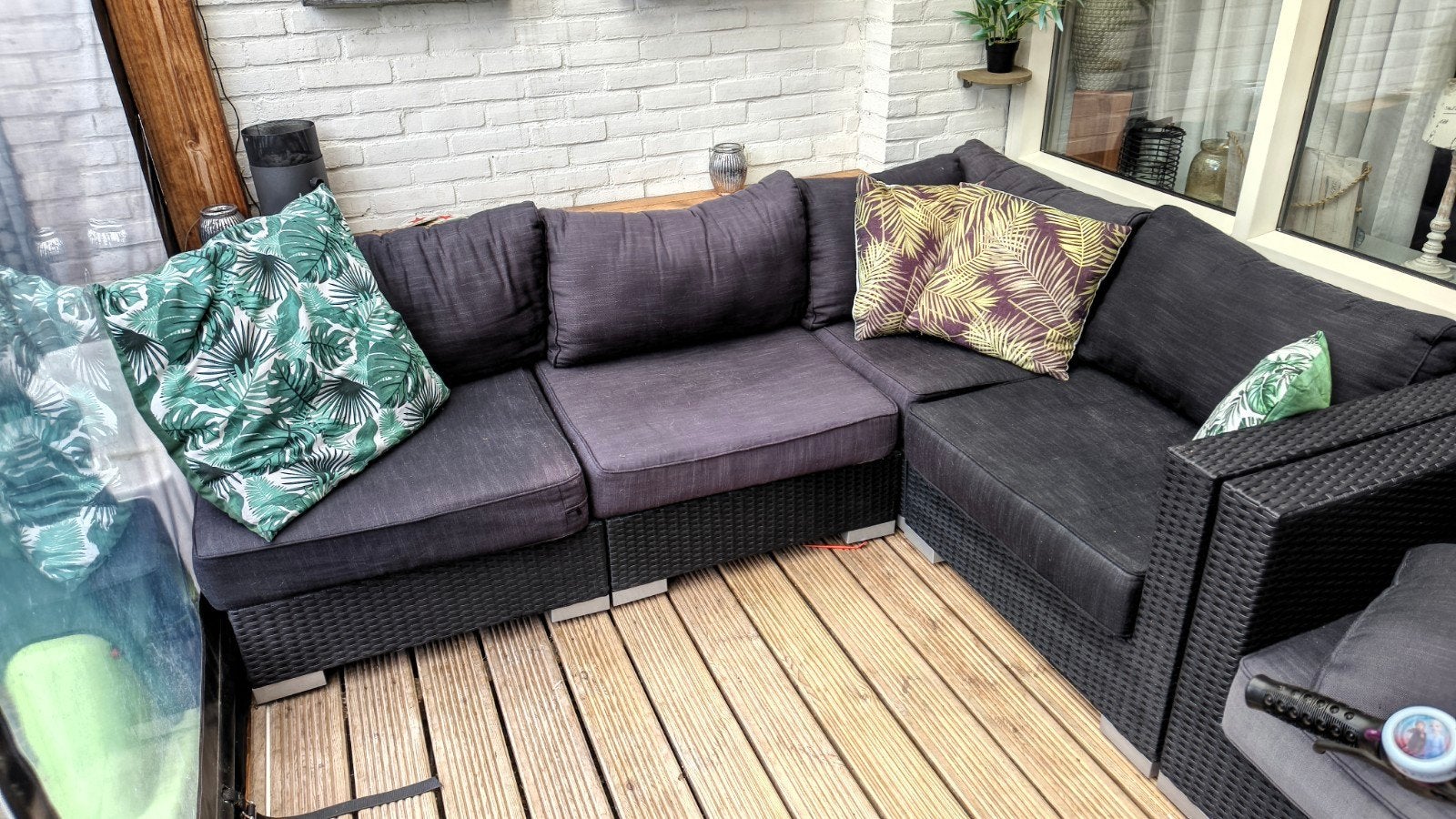 lounge set. bank 2 stoelen en 2 hockers, Ophalen, Gebruikt, 6 zitplaatsen, Loungeset