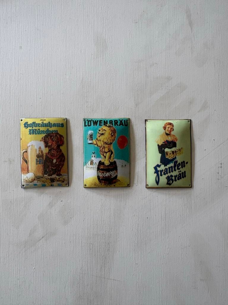 3 Mini Emaille Bordjes - Bier Reclame - Vintage Look, Ophalen of Verzenden, Gebruikt, Reclamebord