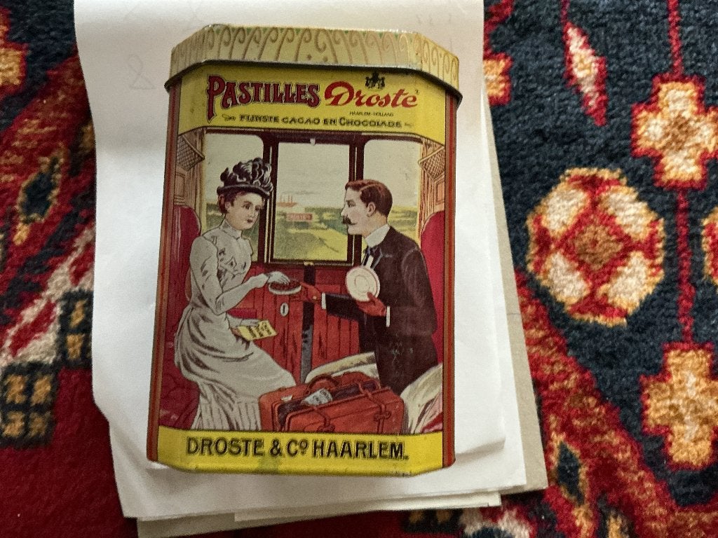 Vintage Droste Cacao en Chocolade Blikken (2 stuks), Ophalen of Verzenden, Gebruikt, Overige, Droste