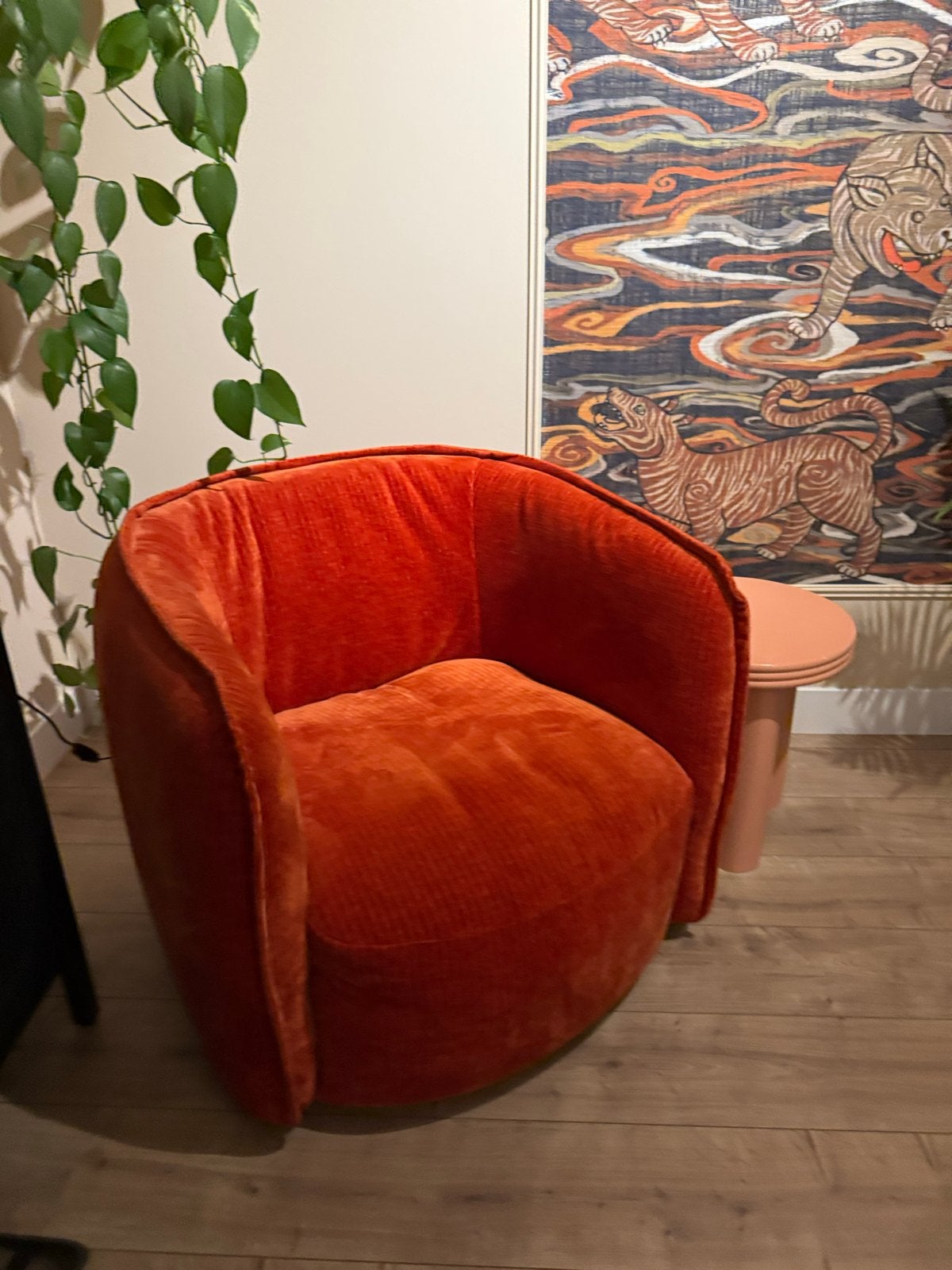 Oranje Rib Fauteuil - Comfortabele Blikvanger, Huis en Inrichting, Ophalen, Zo goed als nieuw, Stof, 75 tot 100 cm