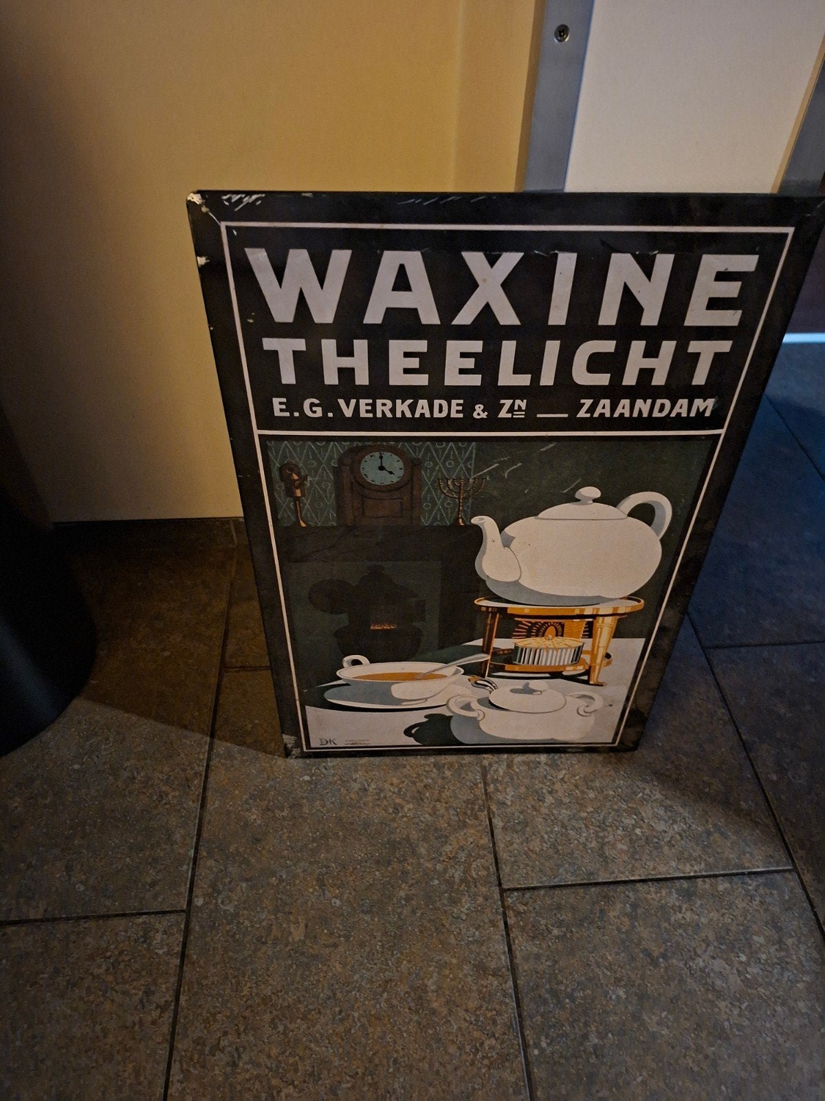Vintage blikken reclamebord Waxine Theelicht E.G. Verkade Z, Ophalen of Verzenden, Gebruikt, Thee, Verkade
