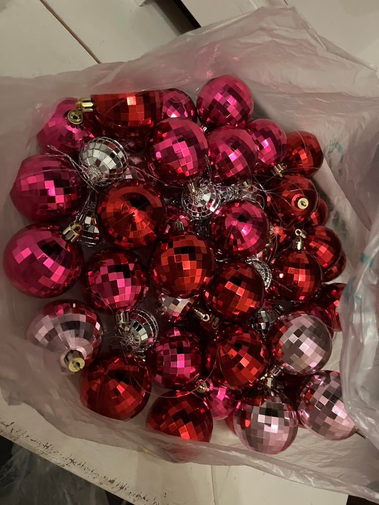 Partij ca 76 mini spiegelbollen voor glitter disco feestje, Ophalen of Verzenden, Zo goed als nieuw, Versiering, Verjaardag