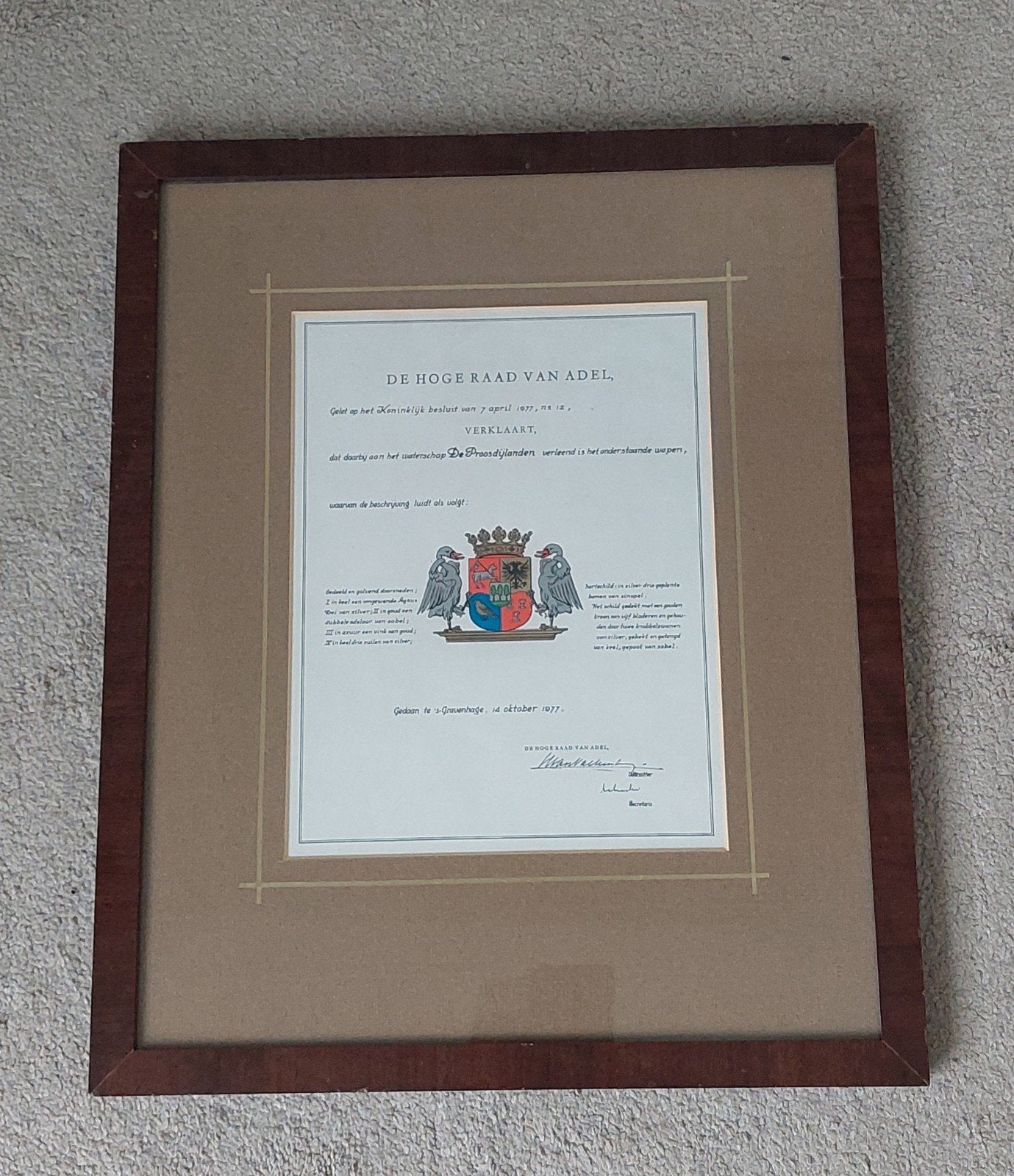 Uniek Heraldisch Wapendiploma Waterschap de Proosdijlanden, Ophalen of Verzenden