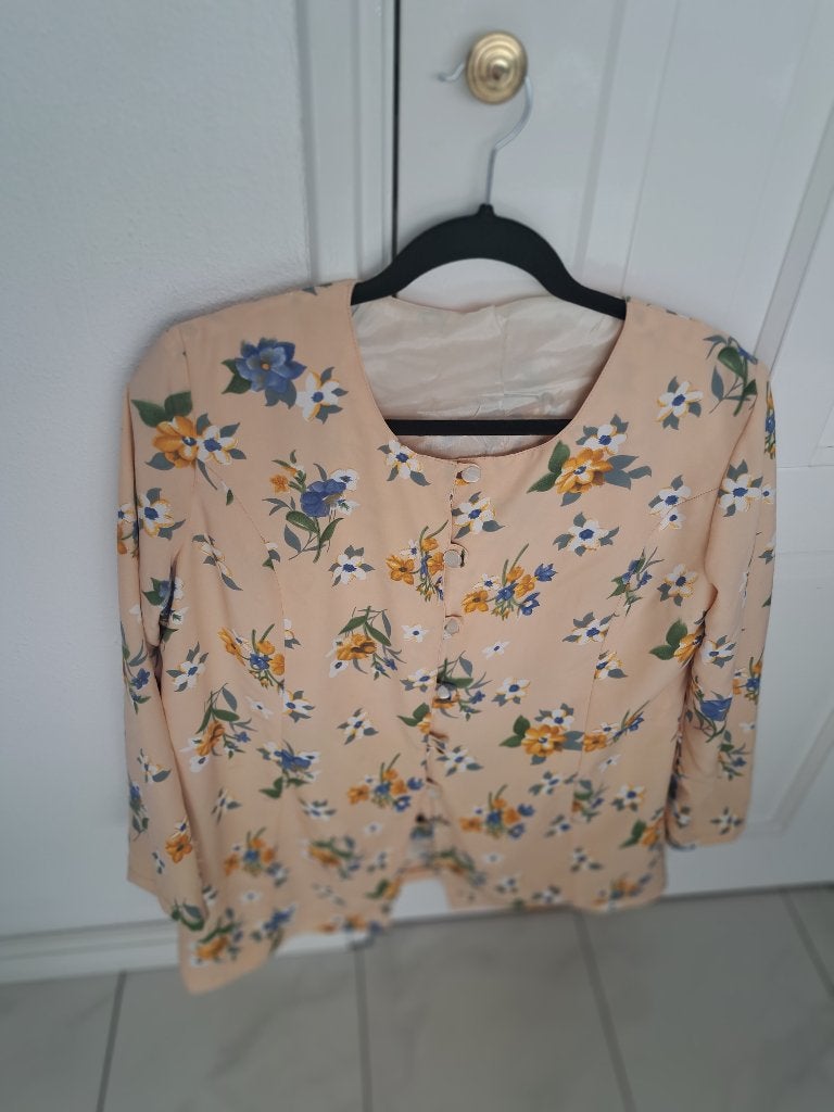 Rokpak / tailleur beige gebloemd maat 44, Ophalen, Kostuum of Pak, Beige, Maat 42/44 (L)