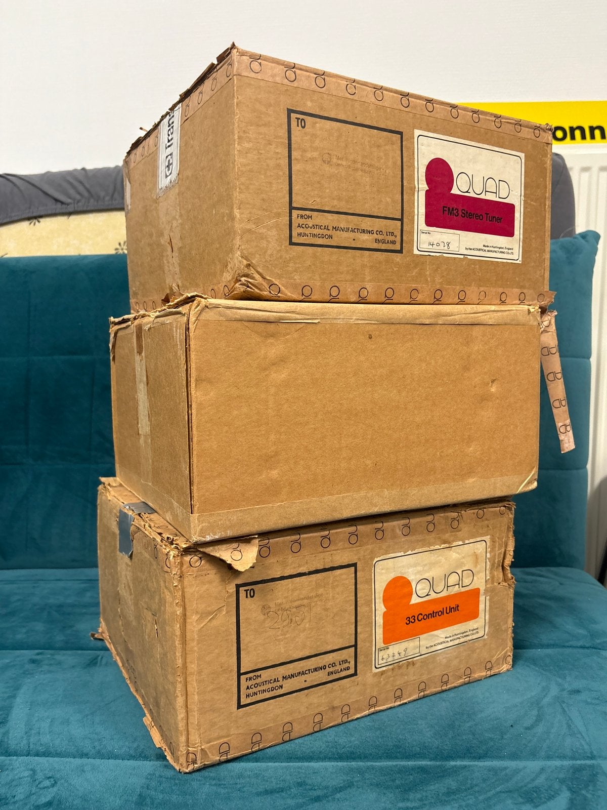 Quad 33/FM3 dozen incl piepschuim, Ophalen of Verzenden, Gebruikt