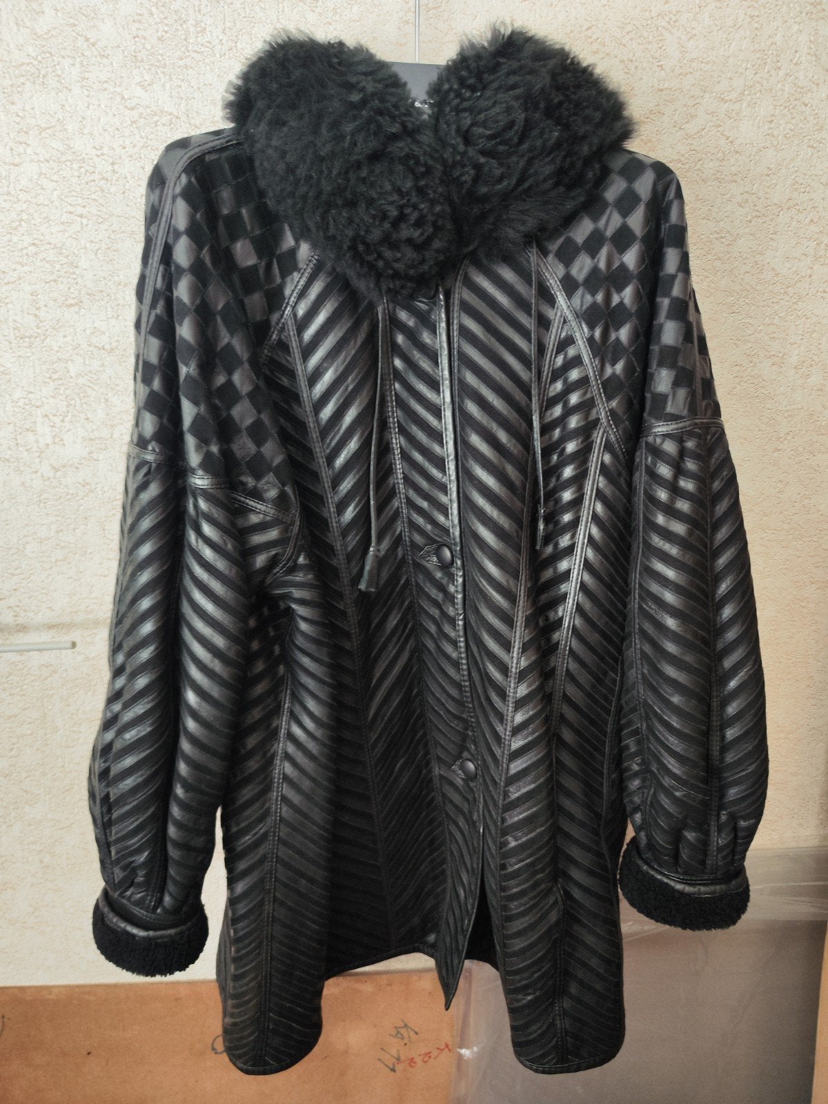 Vintage Zwarte Leren Jas Original Shearling - Maat 42, Ophalen of Verzenden, Maat 42/44 (L), Zwart