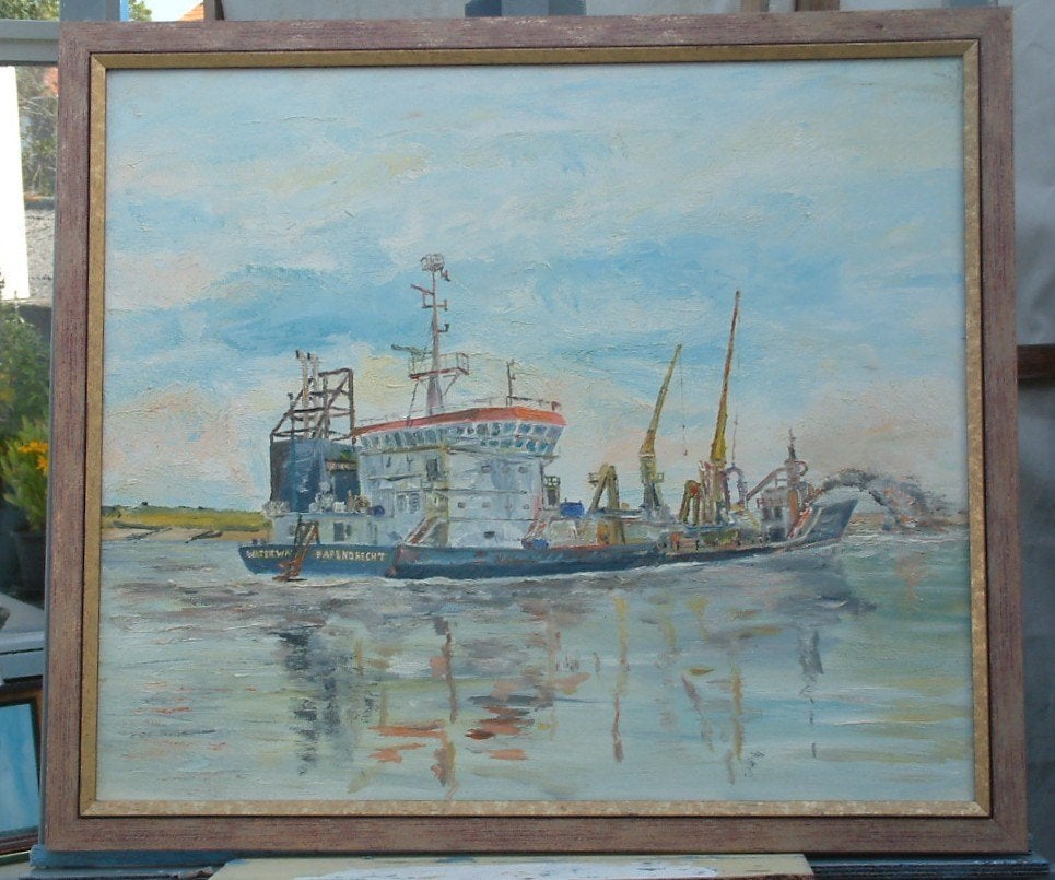 zandopspuiten kust Walcheren  Jac Caljouw  Arnemuiden, Maritiem / water, Doek, Ophalen of Verzenden, Gesigneerd