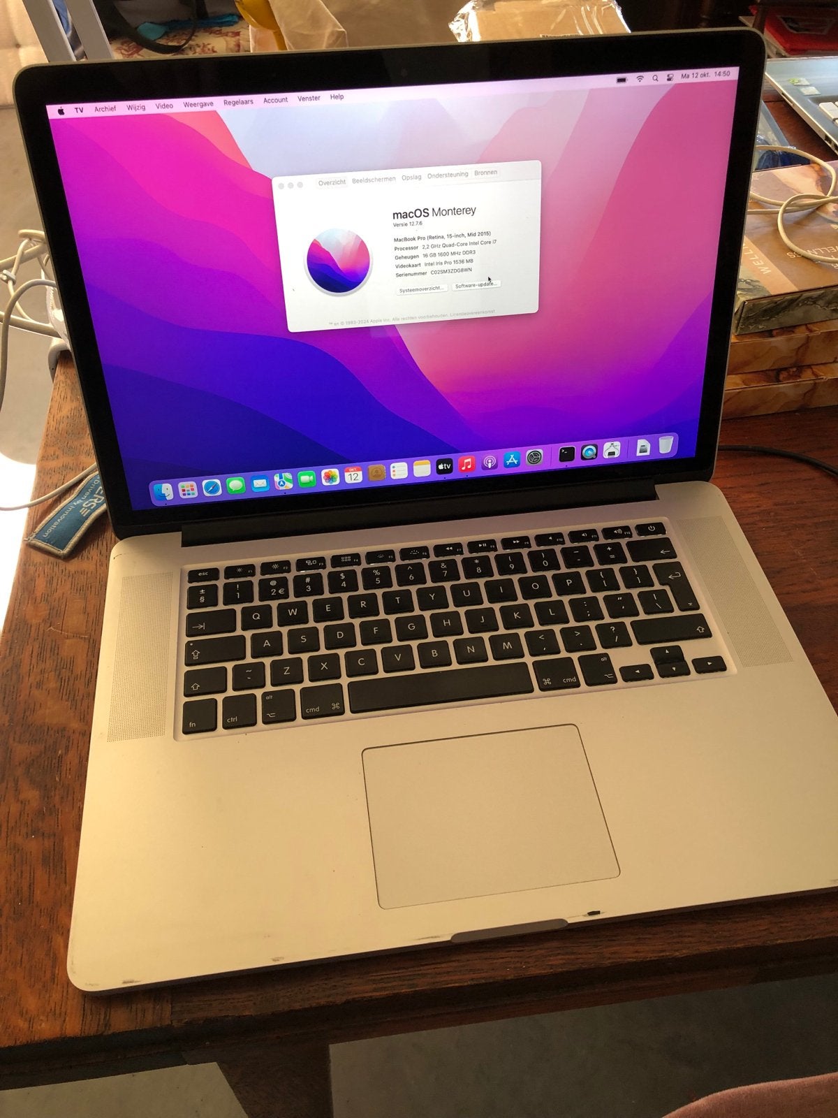 MacBook Pro Retina 15 inch - macOS Monterey, 2 tot 3 Ghz, 8 GB, 512 GB, Zo goed als nieuw