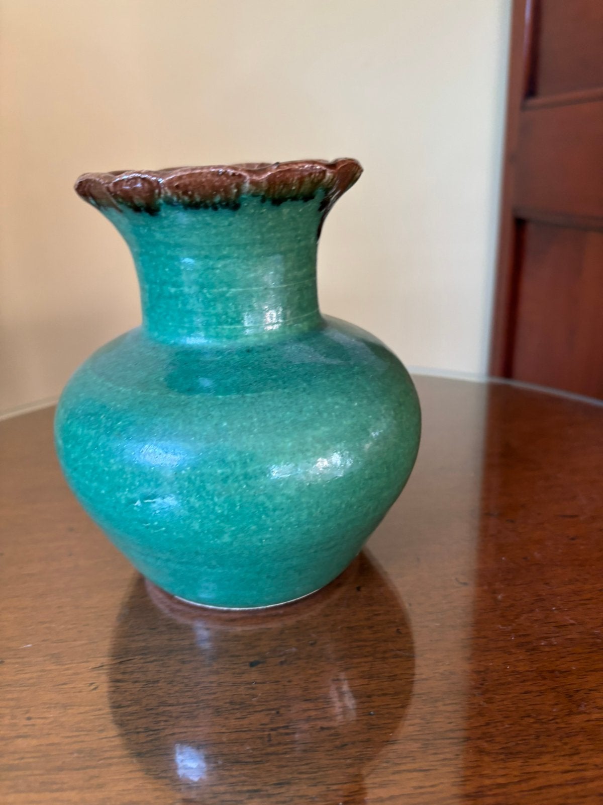 Vintage groene keramiek vaas met schulprand | Studio, Ophalen