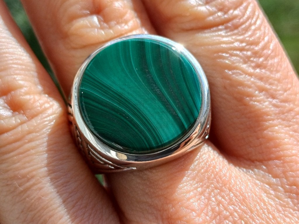 Vanoli 925 zilveren heren ring met malachiet maat 18,75, 18 tot 19, Vanoli, Amsterdam, Heer