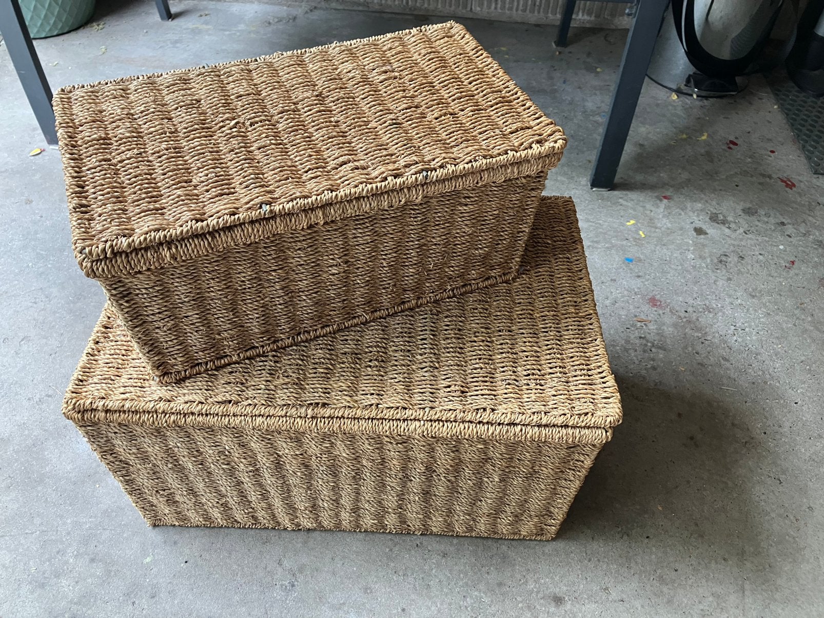 Opbergmanden, Huis en Inrichting, Woonaccessoires | Schalen en Manden, Ophalen, Gebruikt, Rond, Riet