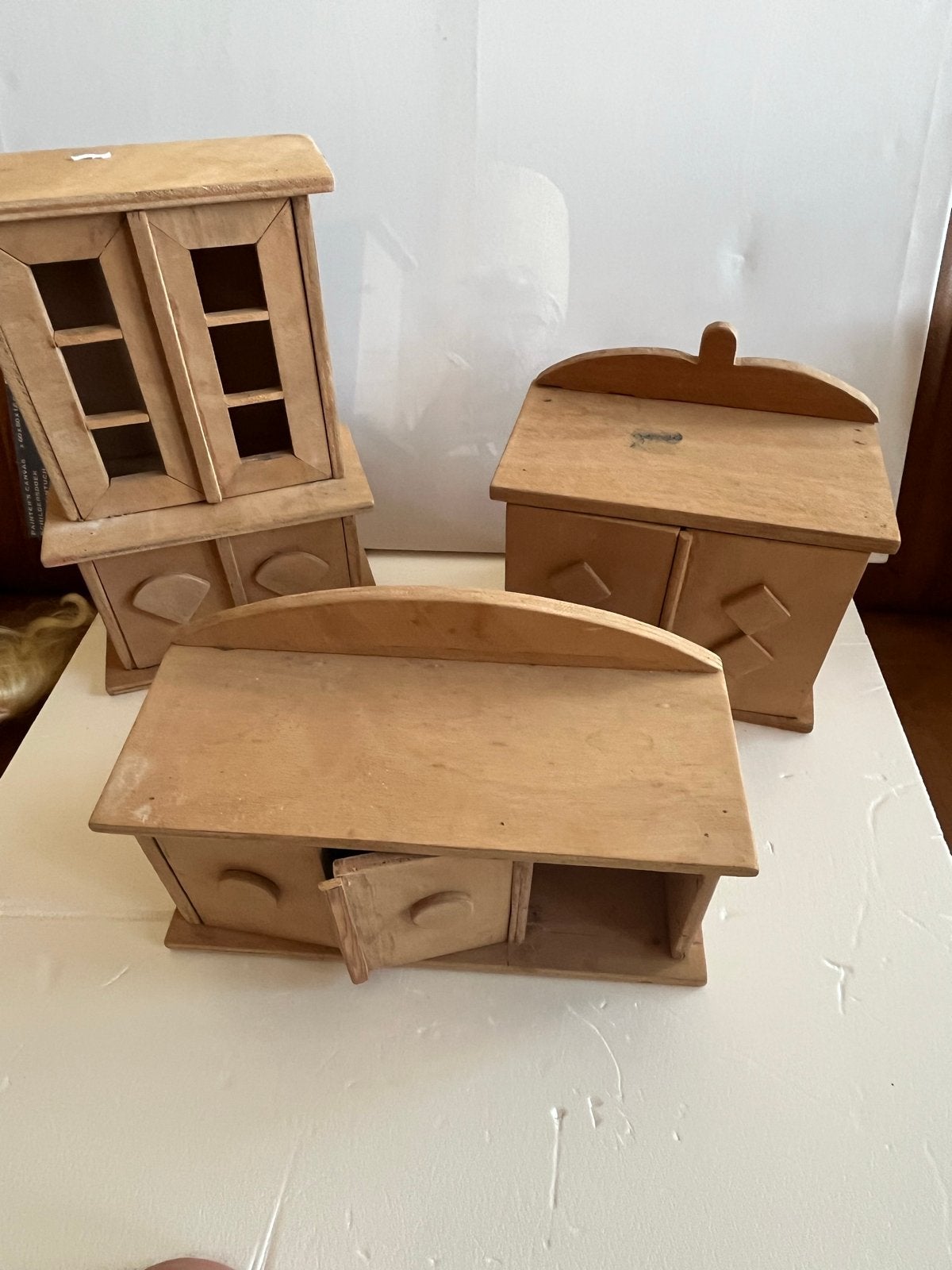 Set van 3 houten zelfgemaakte poppen meubeltjes, Ophalen of Verzenden
