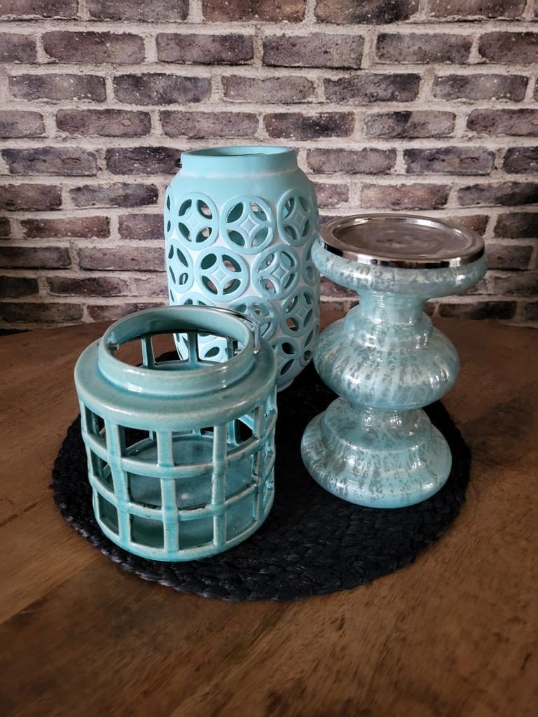 Leuke set kandelaar windlicht, Ophalen of Verzenden, Zo goed als nieuw, Overige materialen, Minder dan 25 cm