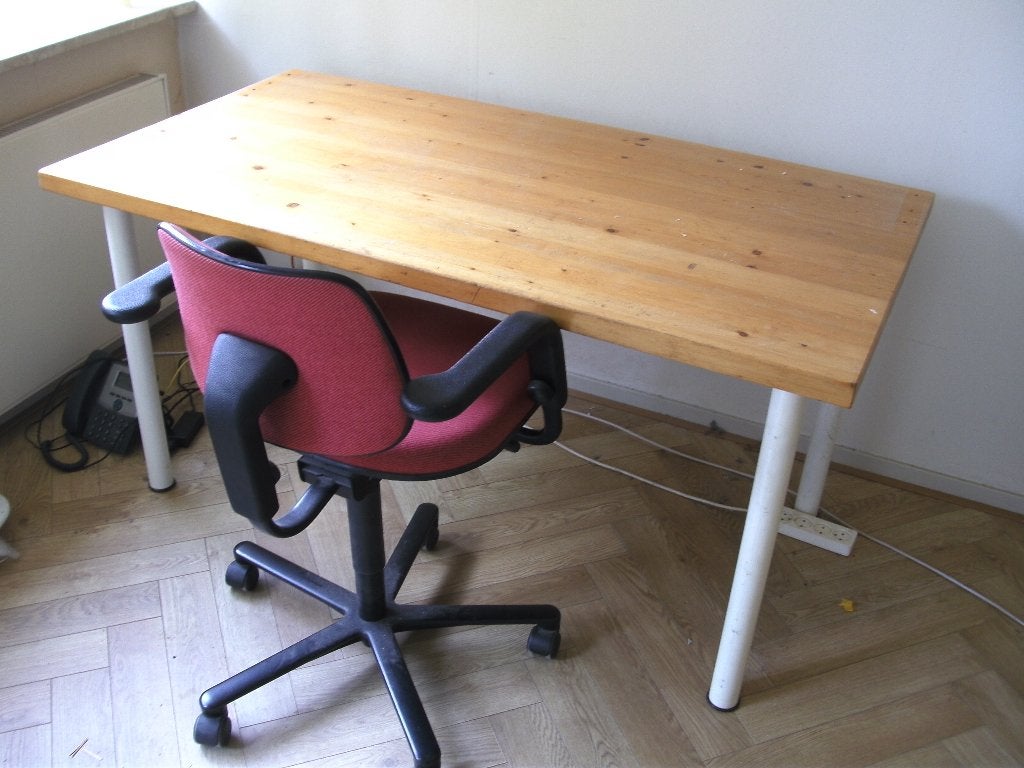 bureautafel 145x75 met stoel en plank, Ophalen, Overige typen, Gebruikt, Hout