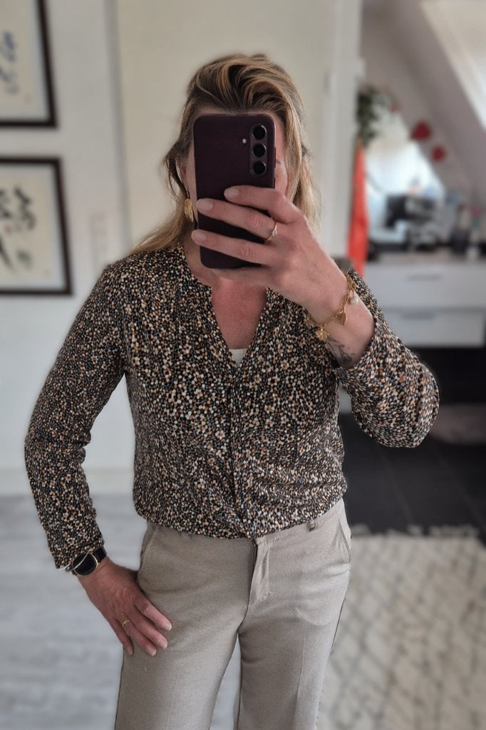 Luchtige print blouse • Soyaconcept • beige/zwart • maat S, Kleding | Dames, Bruin, Soyaconcept, Nieuw, Ophalen of Verzenden