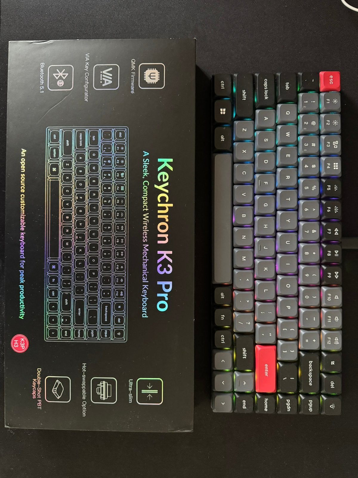 Keychron K3 pro met accessoires, Computers en Software, Toetsenborden, Ophalen, Hot-swappable, Zo goed als nieuw, Draadloos