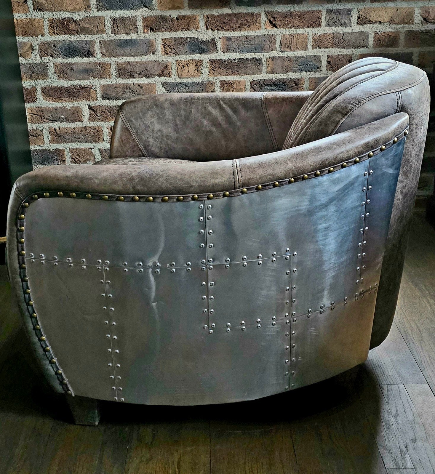 Aviator fauteuil in leer en metaal - Industrieel design, Huis en Inrichting, 75 tot 100 cm, Zo goed als nieuw, 75 tot 100 cm, Leer