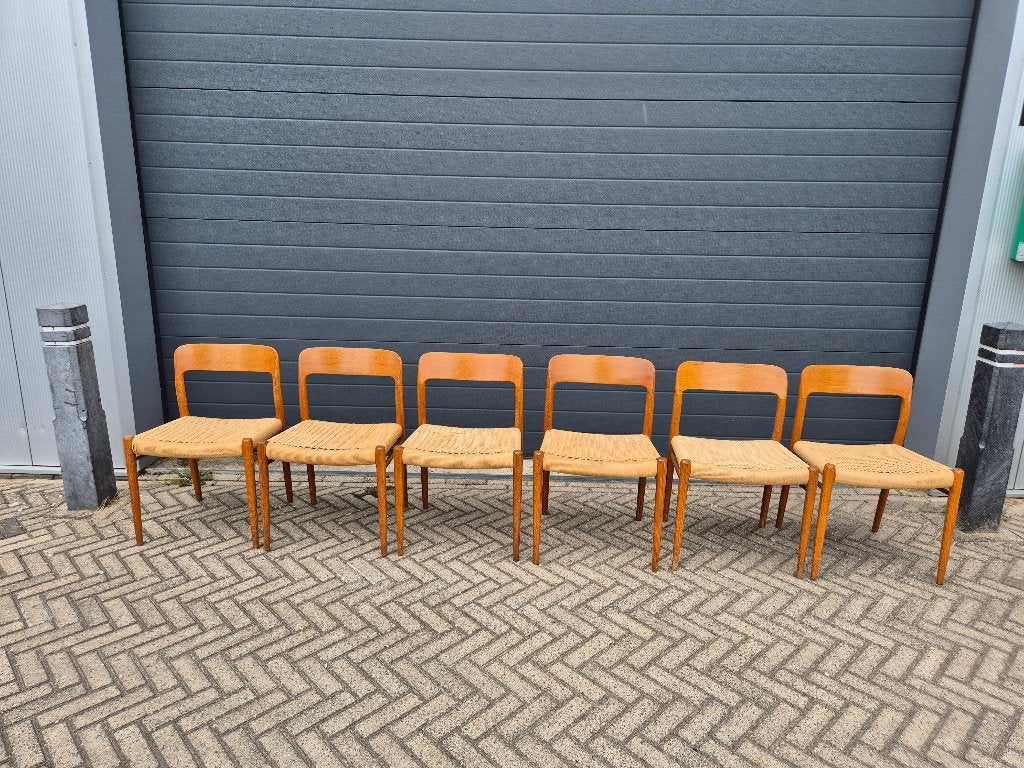 6 vintage niels otto moller stoelen model 75, Ophalen, Gebruikt, Bruin, Hout