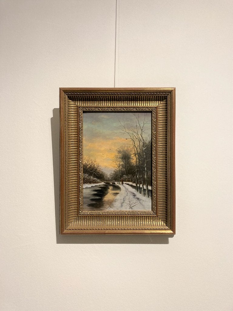 Winterlandschap langs de Vecht, gesign. n F.J. du Chattel., Antiek en Kunst, Impressionistisch, Ophalen of Verzenden, Landschap