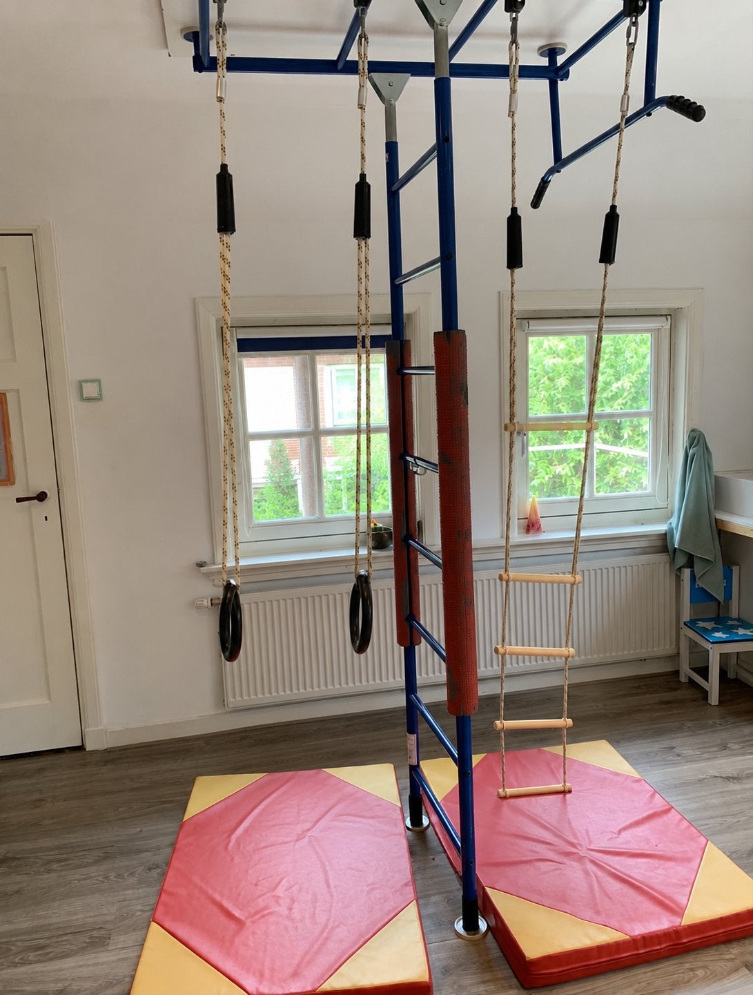 Klimrek met ladder, trapeze en ringen, Ophalen, Gebruikt, Klimwand, Aanbouwonderdeel