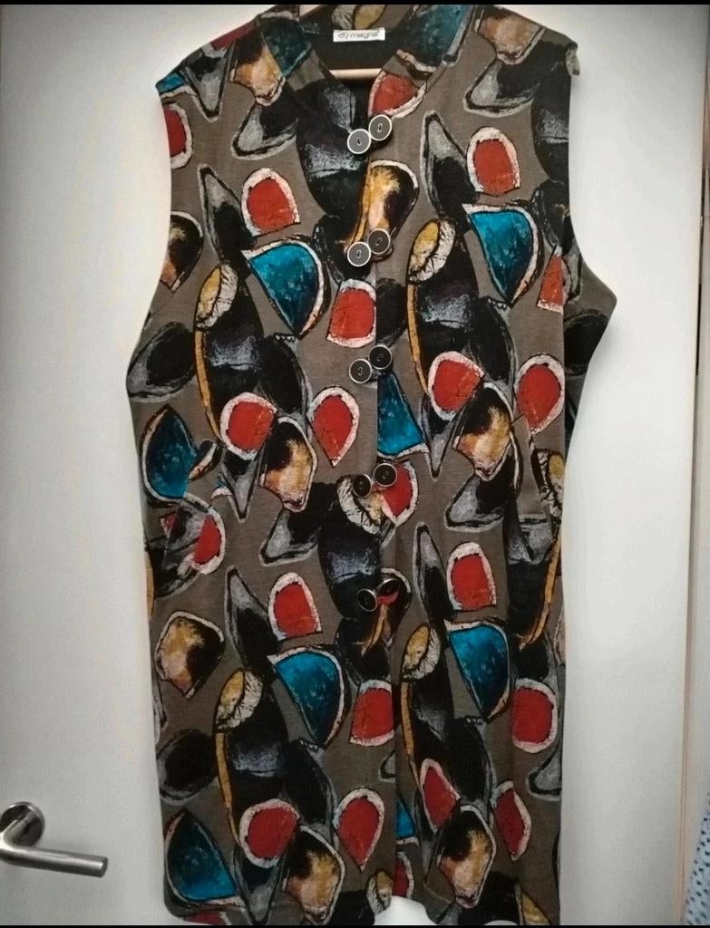 Magna Longline Gilet/Vest - Kleurrijk Abstract Dessin, Magna, Ophalen of Verzenden, Zo goed als nieuw, Maat 46/48 (XL) of groter