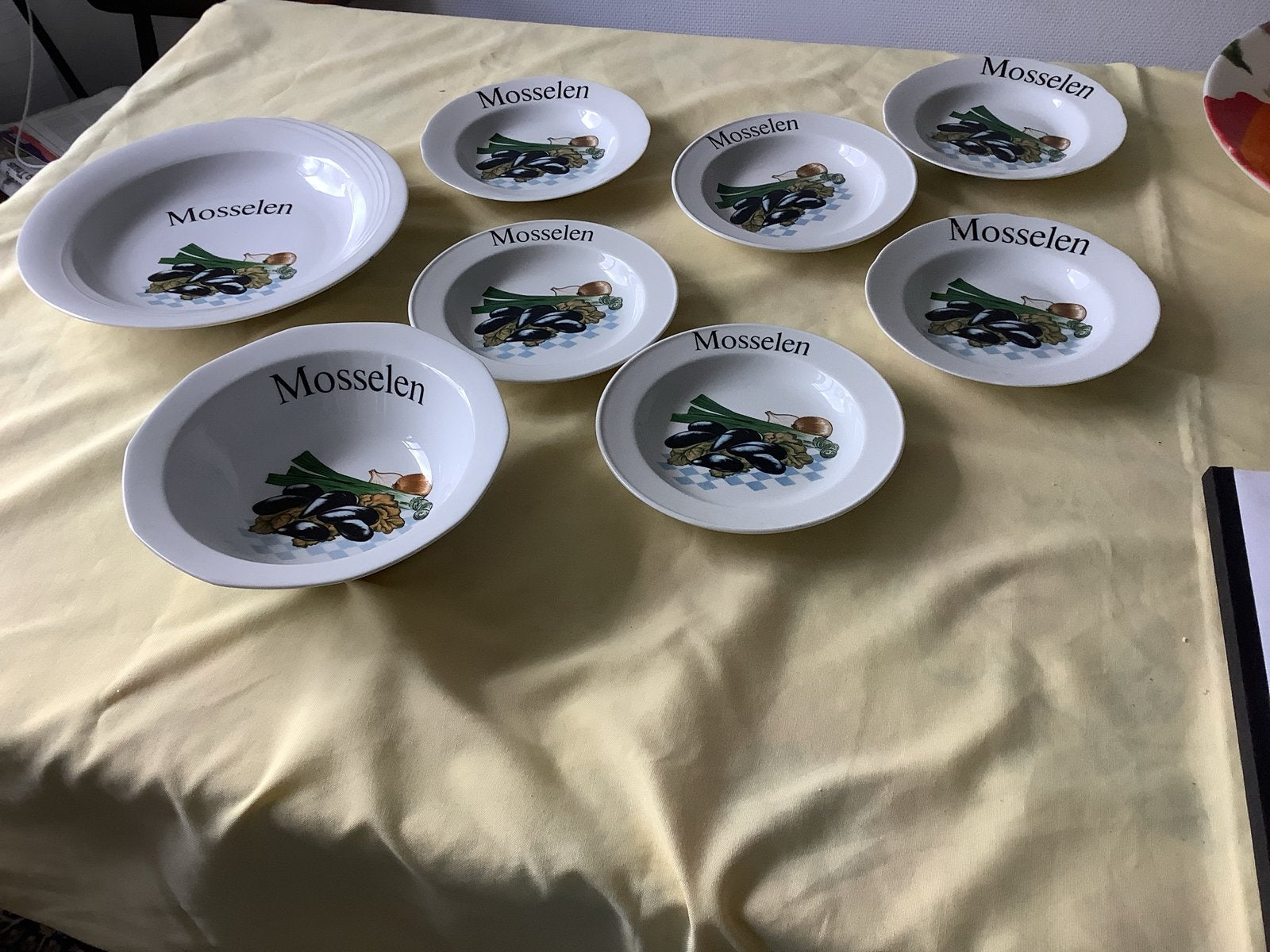Royal Schwabap Mosselen servies - 6 borden, 2 schalen, Gebruikt, Overige merken, Klassiek, Ophalen of Verzenden