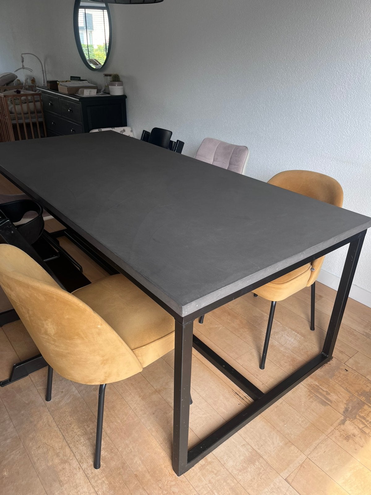 Betonlook eettafel 220x100, Ophalen, 200 cm of meer, 50 tot 100 cm, Zo goed als nieuw
