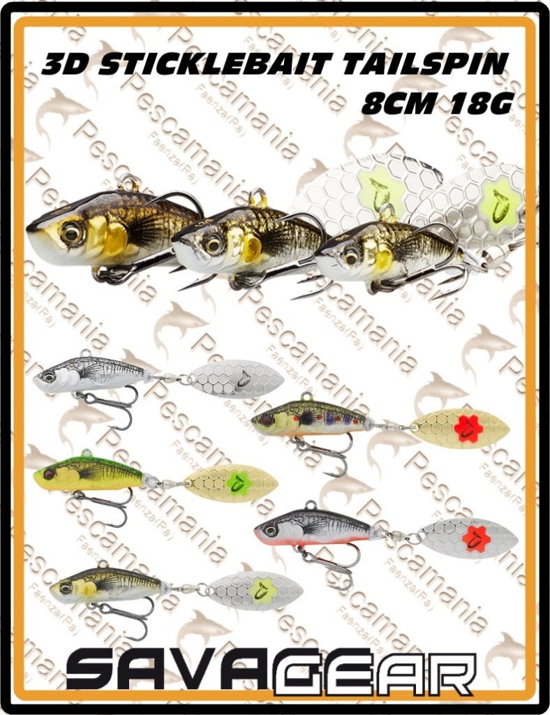 Savage Gear 3D Sticklebait Tail Spin (5 kleuren) 8cm/18g, Tinstraat, Savage Gear, Overige typen, Nieuw
