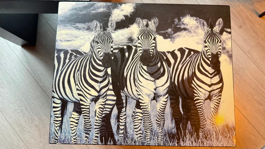 2 Toffe bijzet  tafeltjes met zebra’s erop ( nachtkastjes ), Ophalen, Minder dan 45 cm, Minder dan 55 cm, Gebruikt