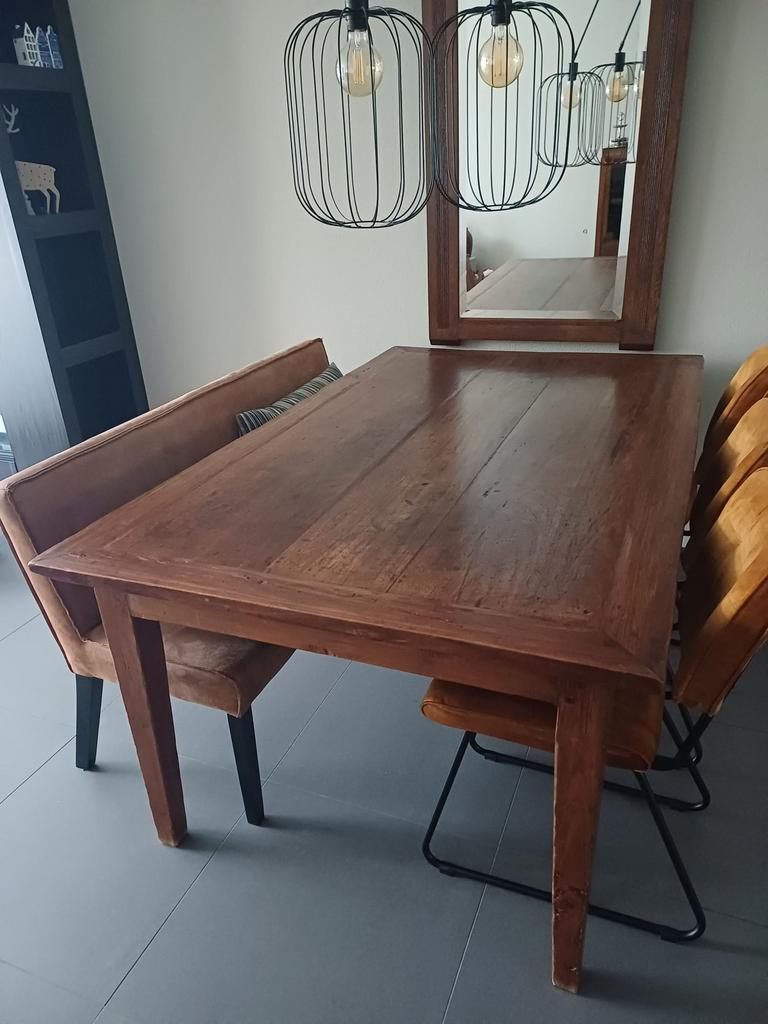 Massief houten eettafel 188x112cm, robuust landelijk 2 lades, Ophalen, Gebruikt, 100 tot 150 cm, Eikenhout