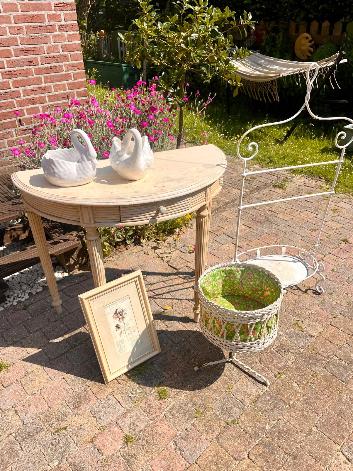 Vintage antiek halfrond Frans halkastje met lade, Huis en Inrichting, Tafels | Sidetables, Ophalen, Zo goed als nieuw, 25 tot 50 cm