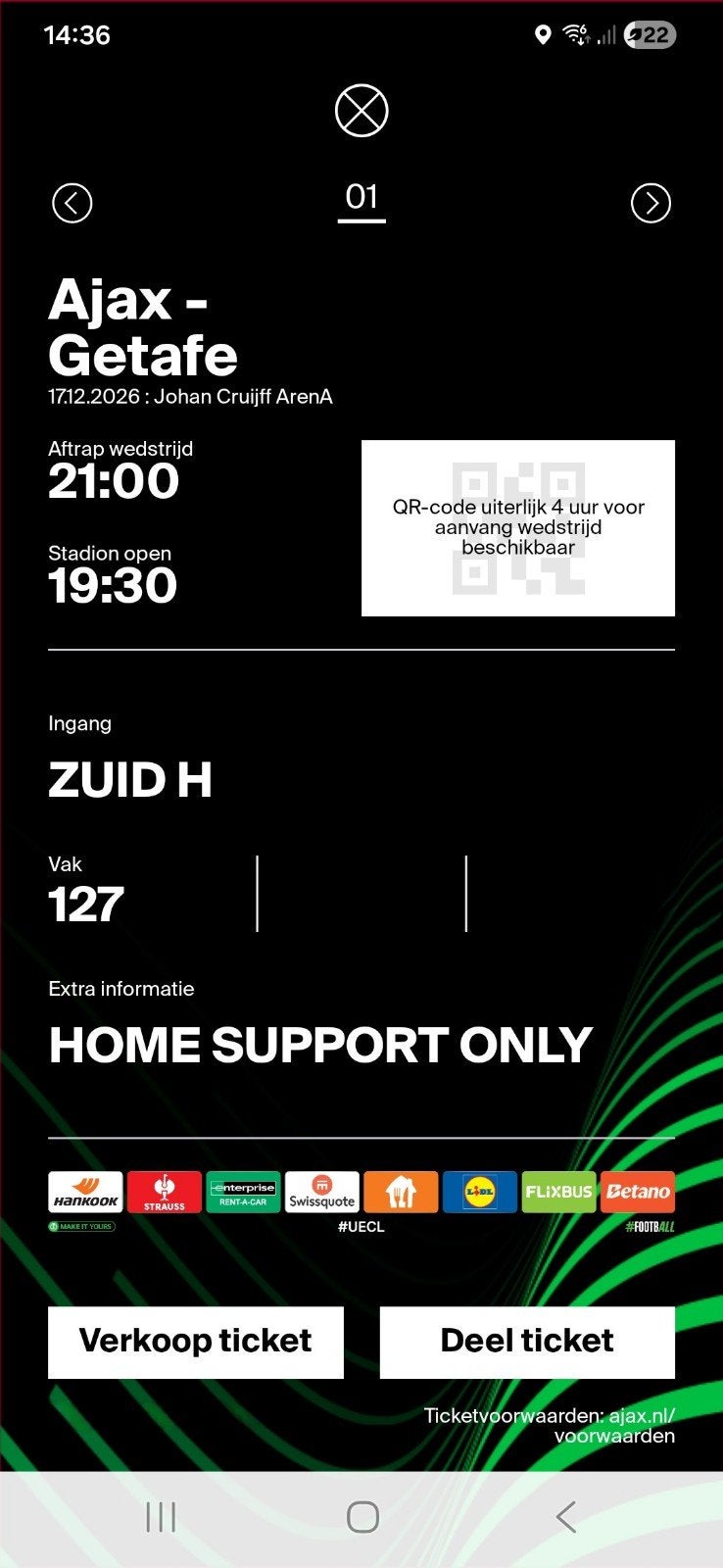 Ajax-Getafe F-side, Tickets en Kaartjes