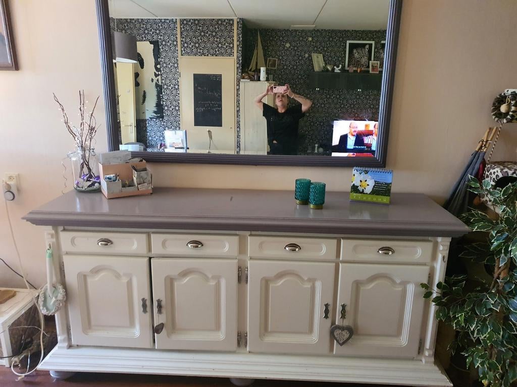 Crème dressoir met 4 lades+ 4 deurs BIEDEN MAG ALTIJD, Ophalen, Gebruikt, Klassiek, 150 tot 200 cm