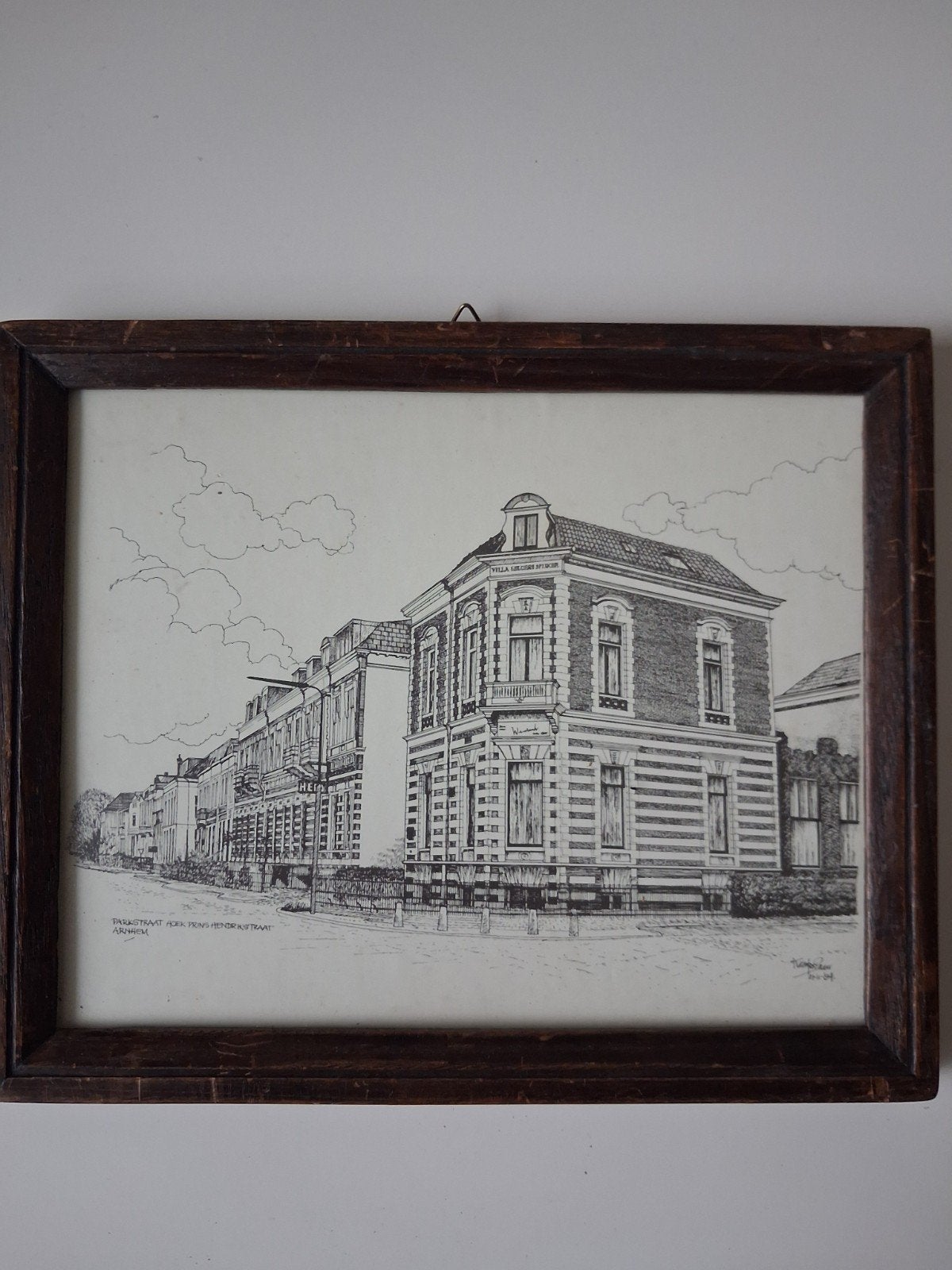 Pentekening Parkstraat hoek Prins Hendrikstraat Arnhem, Ophalen, Tekening, Pentekening, Ingelijst