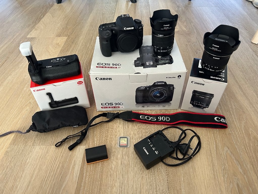 canon eos 90d met lenzen en accessoires, Spiegelreflex, Canon, 32 megapixels, Ophalen of Verzenden