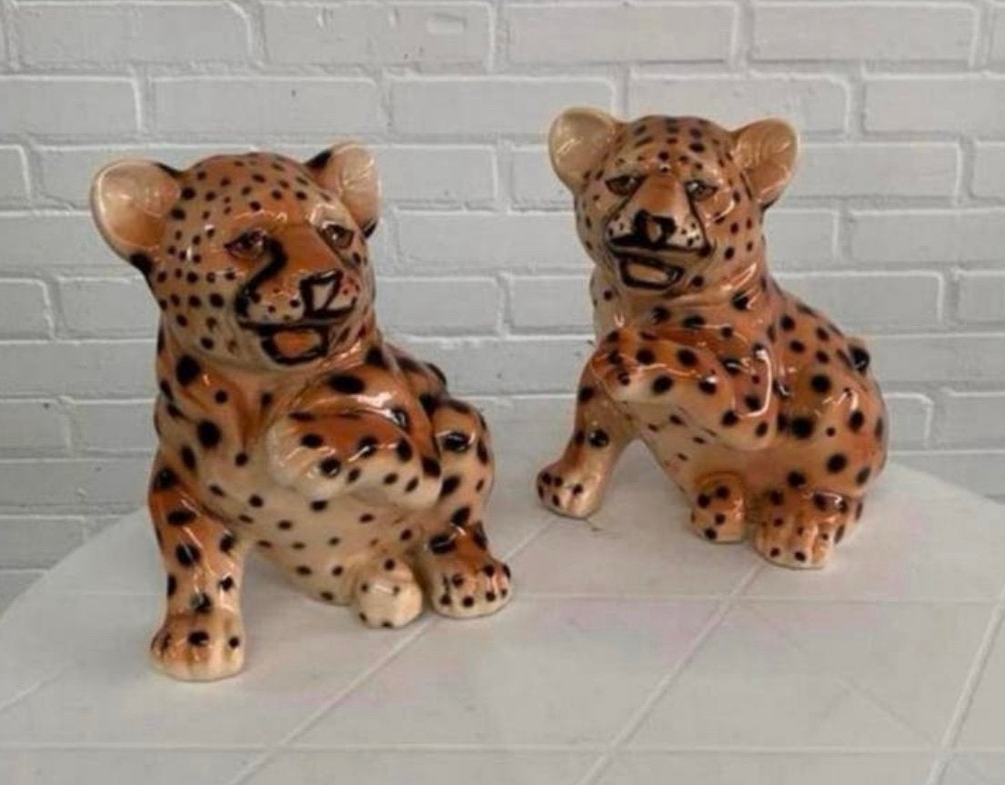 Beeld twee mid century luipaard welpen vintage beelden 70s., Verzamelen, Verzenden