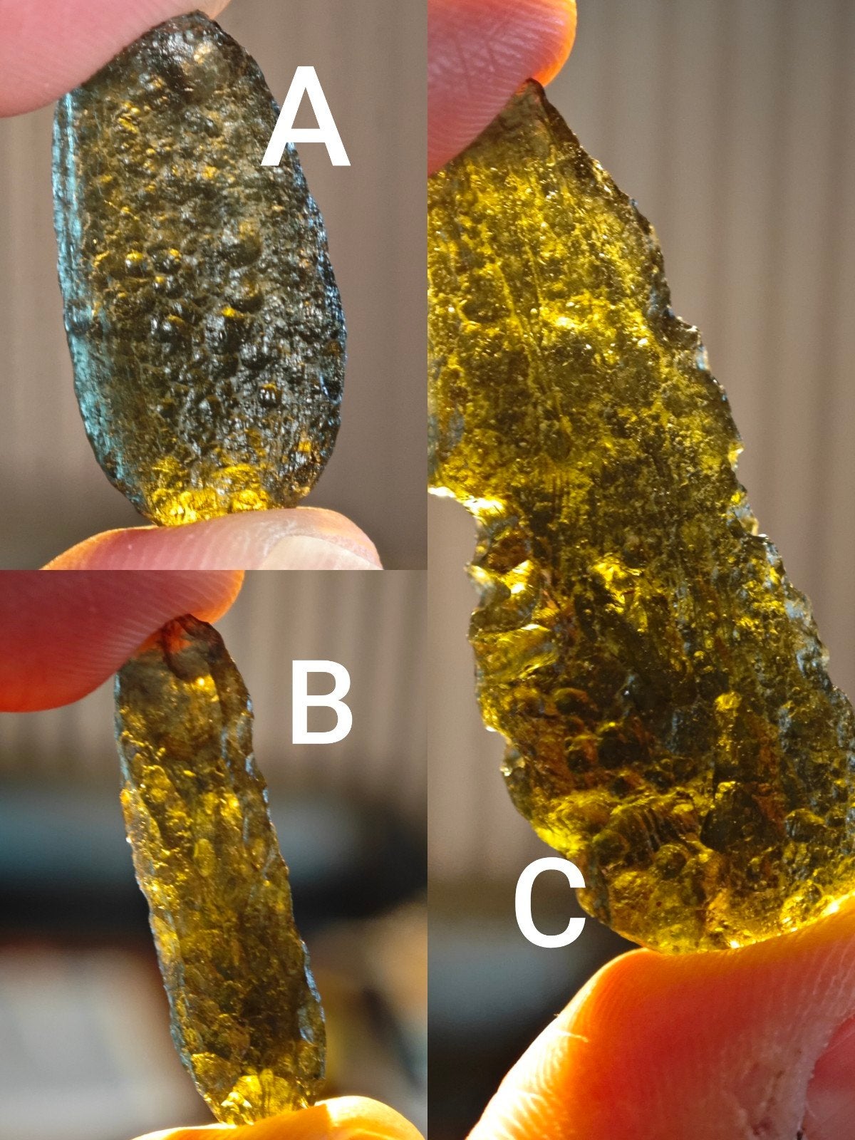 3 prachtige stukjes Moldaviet (druppel vorm), Ophalen of Verzenden, Mineraal