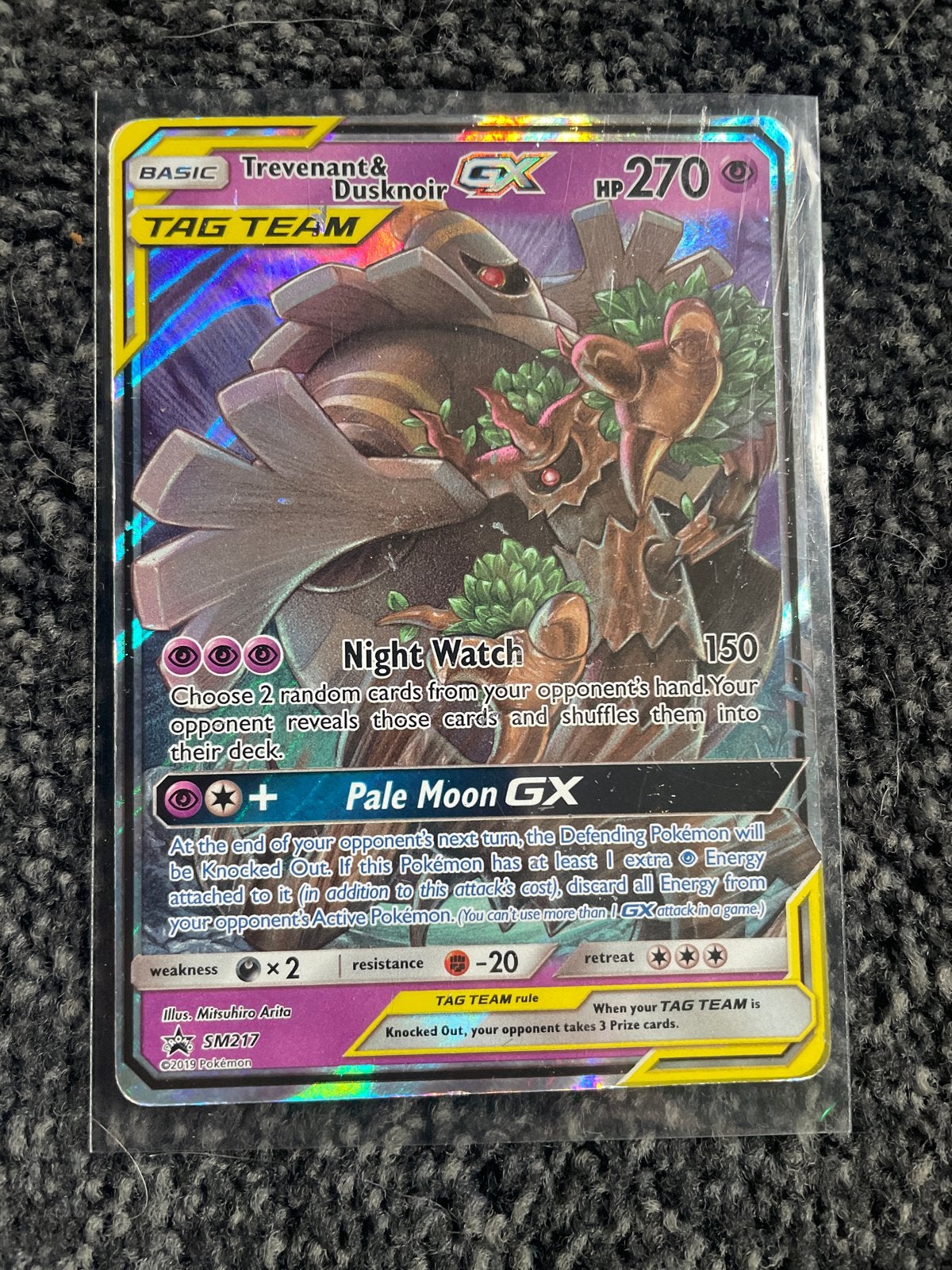 Pokémon Kaart Trevenant & Dusknoir GX TAG TEAM SM217, Ophalen of Verzenden, Zo goed als nieuw, Losse kaart