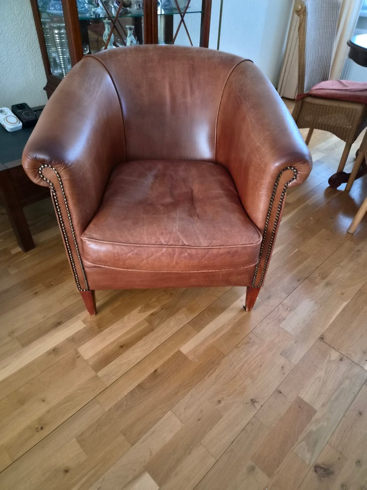 Leren fauteuil in cognac kleur, Ophalen, Gebruikt, 75 tot 100 cm, Klassiek, Chesterfield-stijl