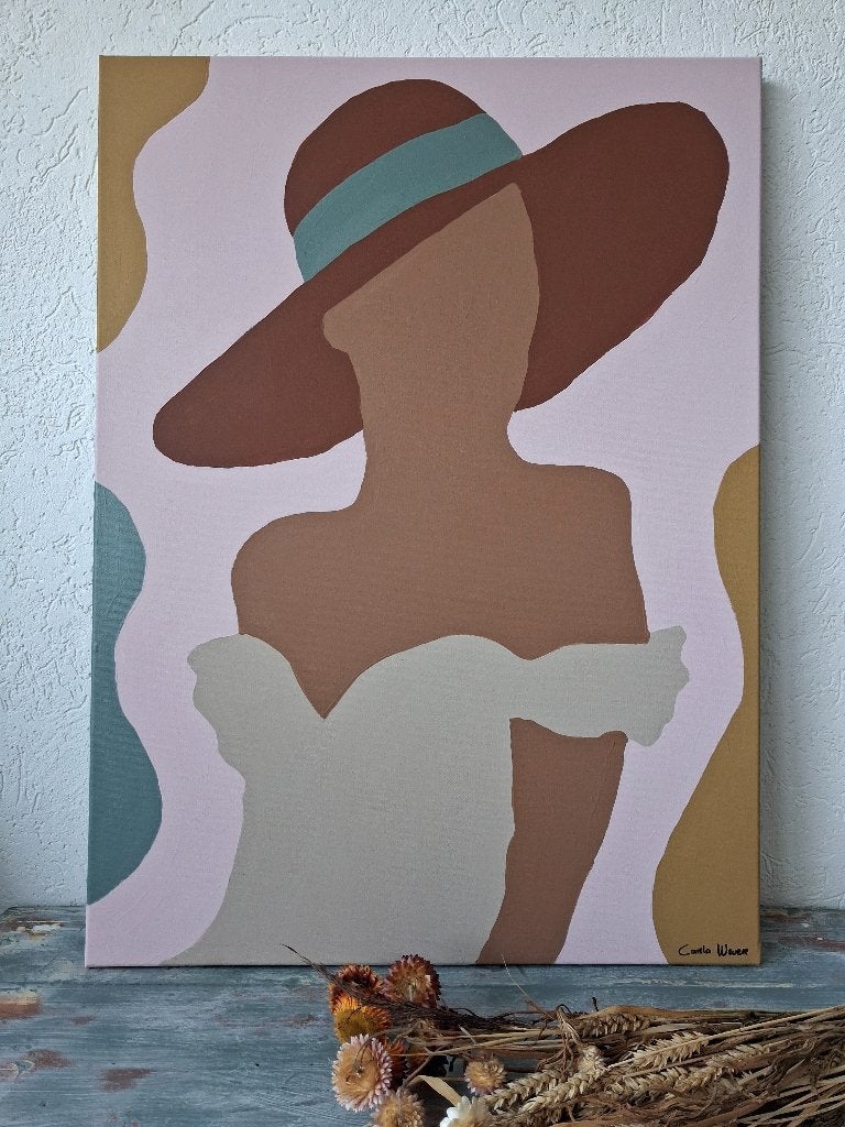 schilderij abstract Minimalistische Boho Dame Japandi Stijl, Ophalen of Verzenden